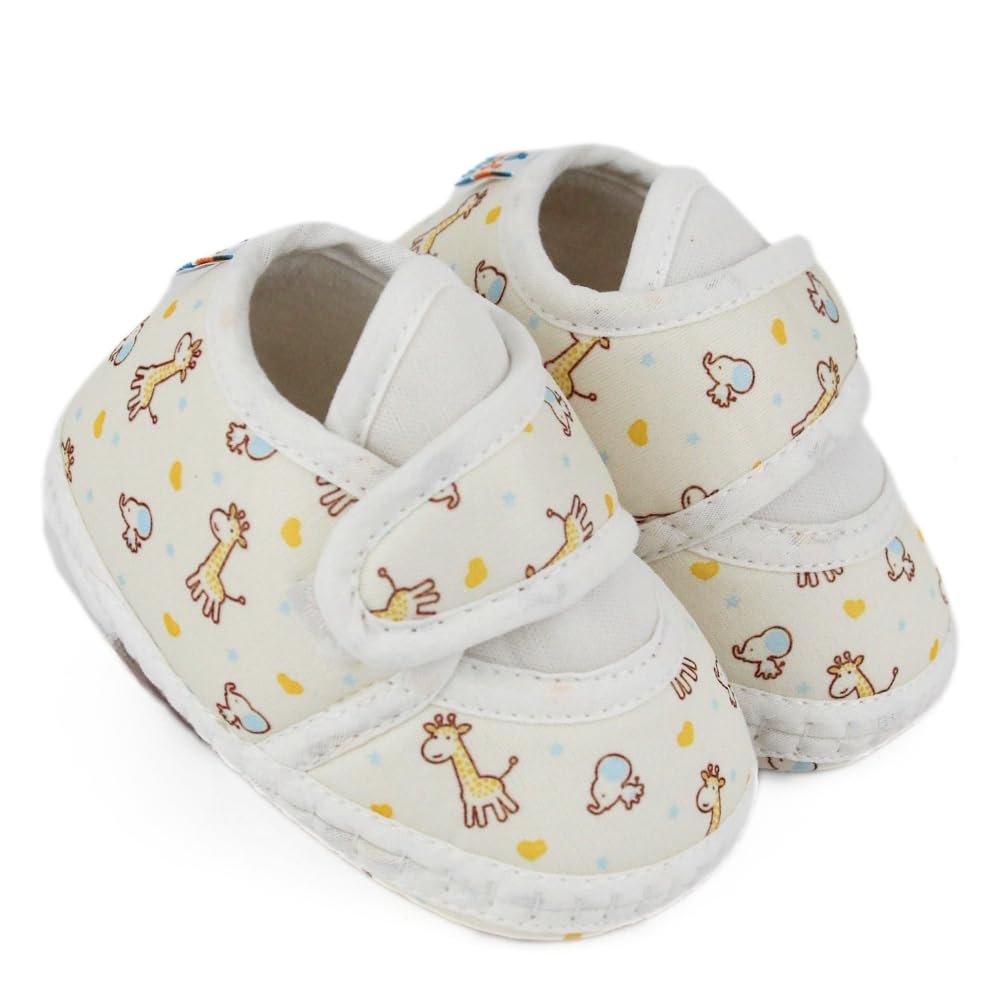 6 To 12 Months Baby Boys & Girls Giraffe Printed Soft Cotton White,Yellow Hook & Loop Shoe Booties-BT5581-image-20