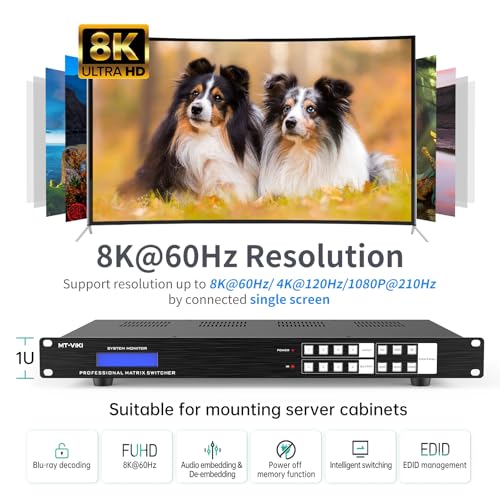 Image of MT-VIKI 4x4 8K UHD HDMI 2.1 Matrix Switcher with Audio De-embedder, 8K@60Hz and 4K@120Hz, EDID, RS232, LAN Port, APP (4 in 4 Out)