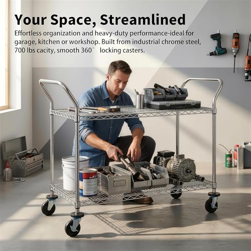 Finnhomy-2-Tier-Commercial-Grade-Rolling-Cart-Heavy-Duty-Utility-Cart-Carts-with-Wheels-and-Handles-Kitchen-Cart-on-Wheels-Metal-Serving-Cart-with-700-lbs-Capacity-Shelf-Size-24-D-x-48-W-NSF