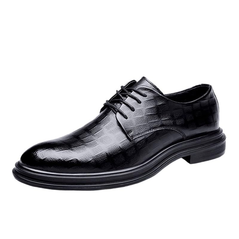 Men's Genuine Leather Lace Up Oxfords Comfort Wide Round Toe Non-Slip Dress Shoes Fashion Classic Carved Leather Low Heels Dress Shoes