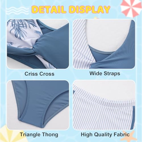 Image of Weixinbuy Girl's 3 Piece Swimsuit Teen Swimwear Tropical Print Twist Cross Bikini Bathing Suit with Cover Up Shorts Size 9-16