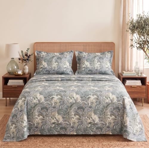 Image of BSB HOME 240 TC Cotton Double Bedsheet with 2 Pillow Covers, Soft & Breathable Bed Sheet for Double Bed, Fade & Wrinkle Resistant, Floral Print, 90 x 100 Inches (228 x 254 cm)-Mineral Gray Botanical
