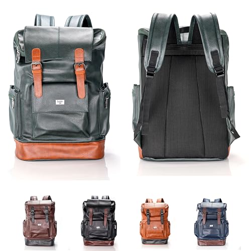 Image of LOGGIN 15.6 Inch Unisex Laptop Backpack for Men & Women | Premium Vegan Leather Water-Resistant Bag | Stylish Office, College & Travel Backpack with Anti Theft Design Multiple Pockets