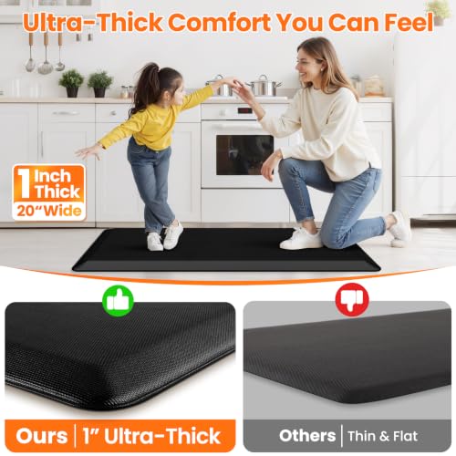 Image of 1-Inch Thick Anti-Fatigue Mat for Kitchen and Standing Desk, 20 inchx48 inch, Black