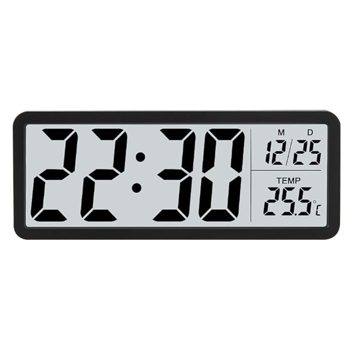 Genérico Reloj de Pared Digital Que Funciona Grande con Pilas, 20 cm, Temperatura, 12/24 Horas, Reloj silencioso para niños, para Dormitorio, Sala de Estar, Oficina, Cocina (Negro)