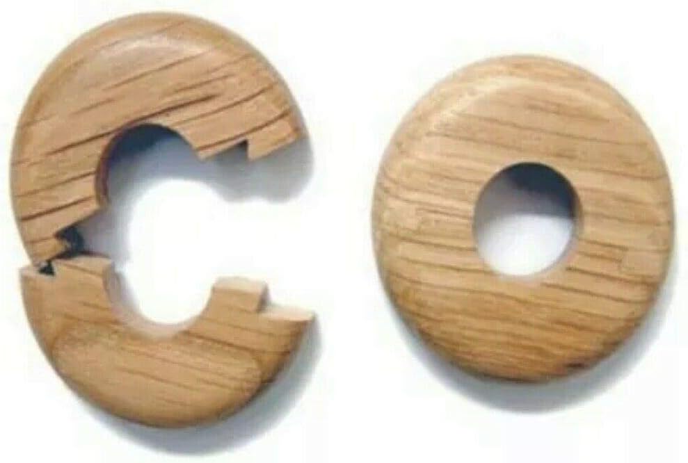 2 X 15mm Solid Oak Colour Wooden Wood Radiator Pipe Collars Cover Floor