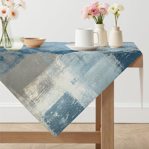 Tovaglia Antimacchia Grigia Blu 100 x 100 cm Tovaglia Aspetto Lino Lavabile Effetto Quadrata Moderna Copri Tavolo da Interno Elegante per Feste Autunnali Occasioni Feste Giardino Compleanno
