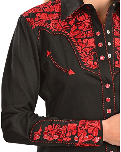 Scully Women's Floral Embroidered Western Shirt Crimson Medium #TOP1
