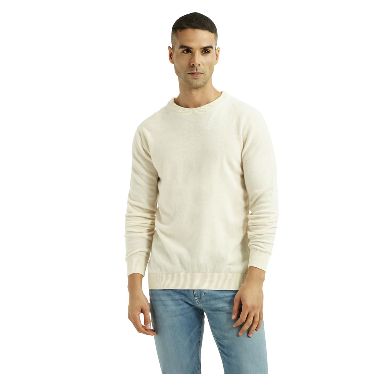 levi's Men's Solid Cream Crew Neck Sweater-picture-48