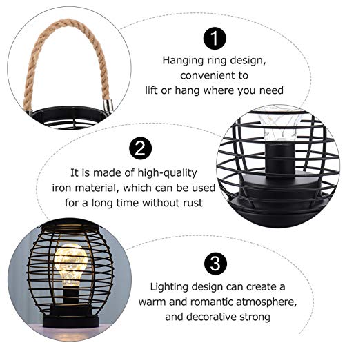 Lurrose Lanterna Estilo Gaiola Luz Led Luz Operada por Bateria Abajur de Noite Vintage Com Corda de