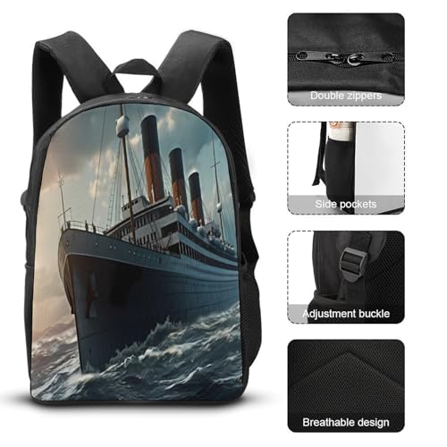 Titanic Sailing Ship 3Pcs Backpack Set 17 Inch Laptop Backpack Travel Daypack with Lunch Box Pencil Case3