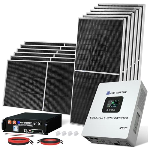 ECO-WORTHY 5KW Off Grid Solar System Complete Kit 12PCS 195W Mono Solar Panel (2340W) +1 * 48V 5KW Off-Grid Inverter + 1 * 51.2V 100Ah Server Rack Whole House Storage LiFePO4 Lithium Battery