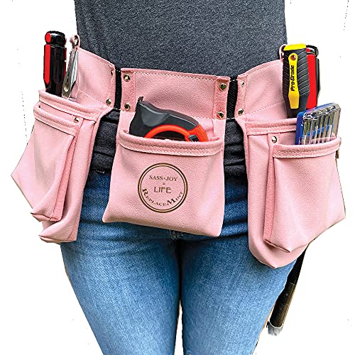 ReplaceMint Pink Tool Belt for Women - Women's Tool Belt for DIY & Home Improvement Projects - Great gift for Spring - 11 Pockets & 2 Metal Hammer Loops - MEDIUM-DUTY Tool Belt - Light Pink