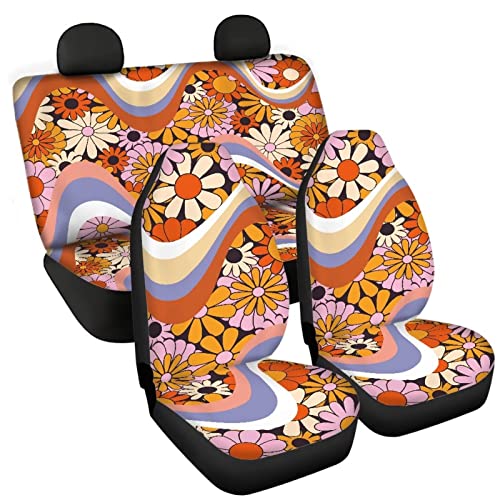 Image of Modysero Blossom Flower Print Car Seat Cover Full Set Novelty Soft Elastic All Season Automotive Seat Cover for Women Universal Auto Seat Cover Accessories Fit Most Cars Vehicles