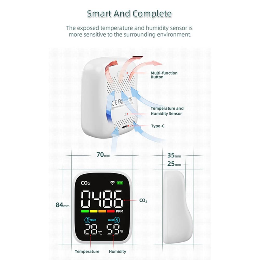 1 juego de monitor de CO2 infrarrojo WiFi, monitor de dióxido de carbono, sensor NDIR, detector de dióxido de carbono, detector de CO2 ABS
