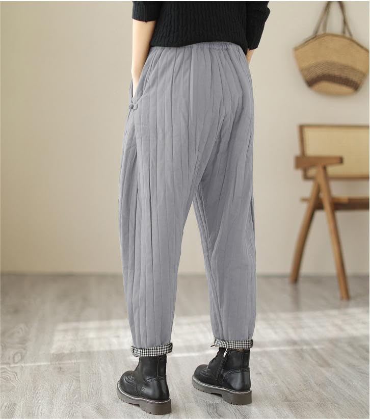 TBA Winter Pants for Women Warm Down Cotton Pant Thicker Padded Quilted Sweatpants Loose Fit Wide Leg Trousers with Pockets3