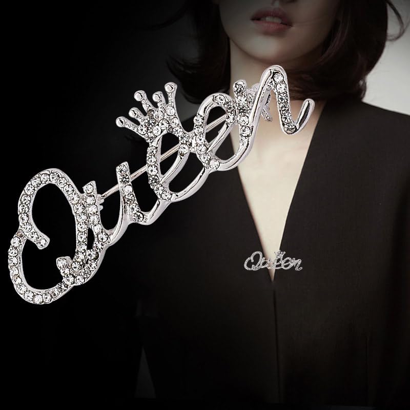 Image of Ximimark 3 pcs Sparkling Rhinestone QUEEN Brooch Pin for Women - Perfect for Vintage Clothing and Scarf Decoration