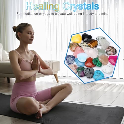 24 Pcs Healing Crystals, Heart Shaped Crystals and Gemstones Set, Reiki Chakra Energy Balance Crystal Set, Polished Pocket Stones in Spiritual Healing Meditation for Yoga Beginners - Image 6