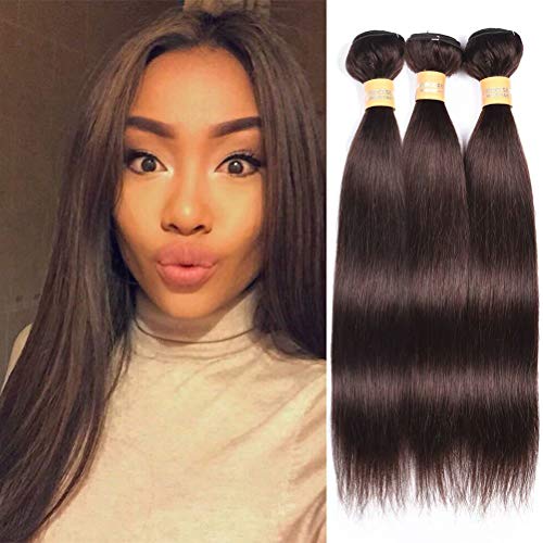 WOME Dark Brown Human Hair Bundles 8A Silky Straight Hair Peruvian 100% Unprocessed Remy Human Hair Weaves Extensions(18 20 22 inch, Color #2)