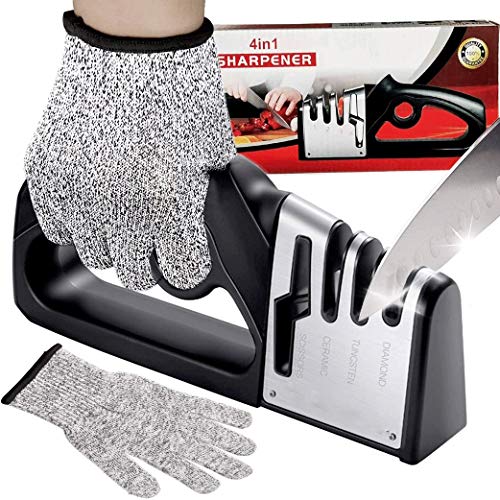 ZPHHSHI Knife Sharpener, 4 in 1Professional Kitchen Sharpener for Knives and Scissors Sharpening Designed for All Household Knives, 4 Stages Sharpening Tool