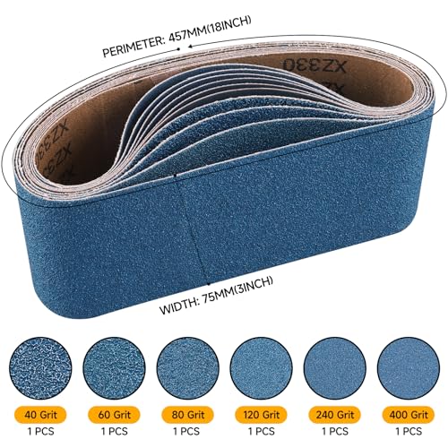 Image of 6-Piece Premium 3 x 18 Inch Zirconia Sanding Belts 40-400 Grit | 75x457 MM, Heavy Duty, Long-Lasting, Wood Metal Grinding and Finishing for Bandfile Belt Sander