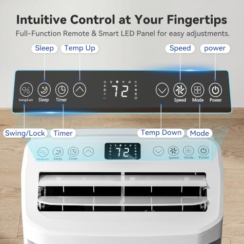 Image of 14000BTU Portable Air Conditioner, 4-in-1 700 Sq. Ft, Quiet for room | 14000BTU AC cools 700sq.ft, 4-in-1 cool /fan /dry /sleep, quiet, LED, remote, 24H timer, kit, for bed /office /dorm.