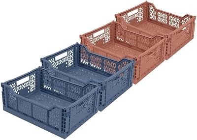 Box and beyond – Lot de 4 Caisses de Rangement pliables – 40 x 30 x 15 cm – Plastique Bleu et Terracotta – Pliables – Avec Poignées – Rangement – Cuisine, Bureau, Chambre, Salon – Style Simple