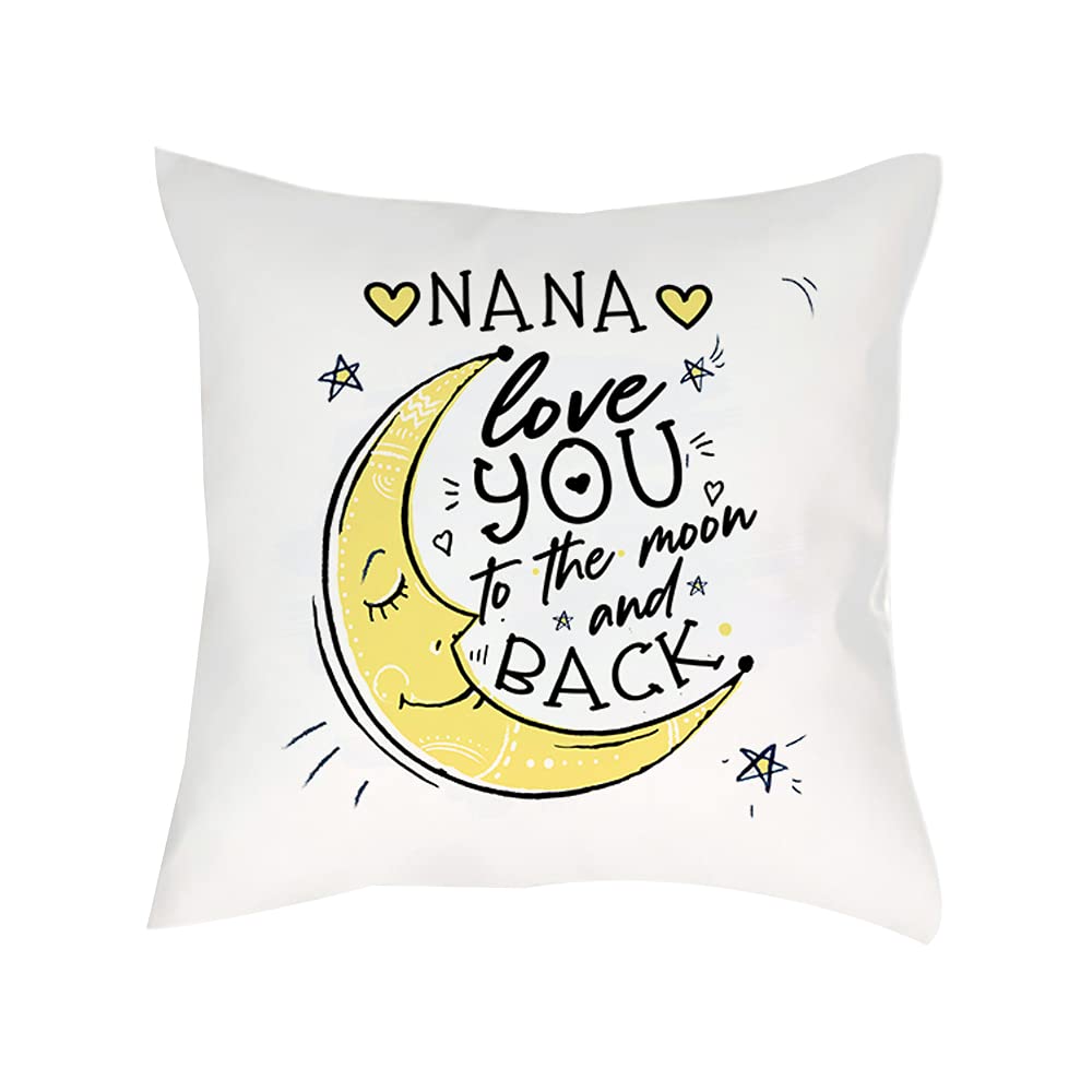 Giftme Personalised Nana/ANY NAME Love You to the moon and back Fathers Day Secret Santa Nonna Birthday Home Decor Satin Cushion, Throw Pillow/Cushion. (Satin Cushion Cover With Insert)