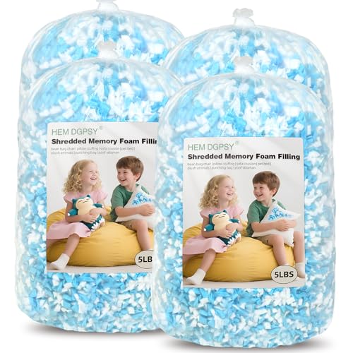 Hem Dgpsy Shredded Memory Foam Filling, Bean Bag Filler Foam Refill Grappling Dummies, Added Gel Particles,20lbs Premium Soft Stuffing for Dog Bed Couch Cushions Arts Crafts