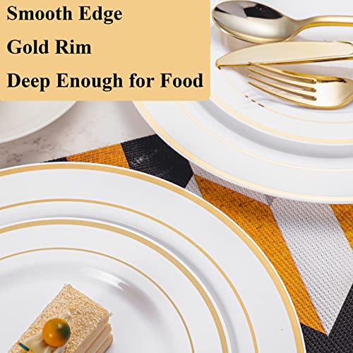 N9R 72 Pack White Plastic Plates With Gold Rim, Disposable Plates Include 36Pcs Dinner Plates 10.25”, 36Pcs Disposable Dessert/Salad Plates 7.5”, Perfect For Party Wedding Thanksgiving Christmas #TOP2
