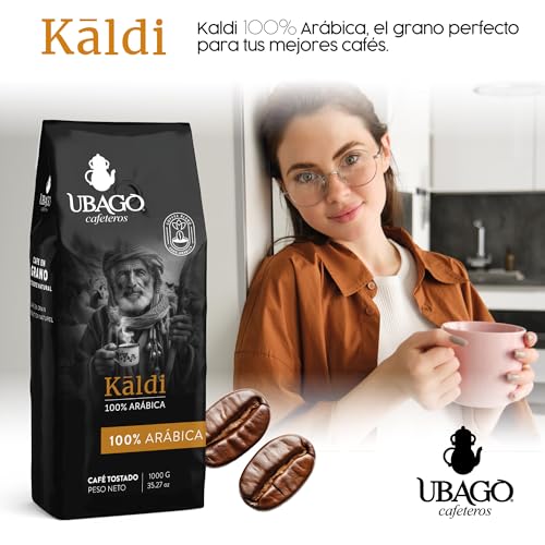 Cafe en grano natural, Ideal para cafetera superautomática, Notas dulces y aromáticas, 100% Arabica Kaldi, Tueste medio, Ubago, Paquete de 1kg - imagen 6