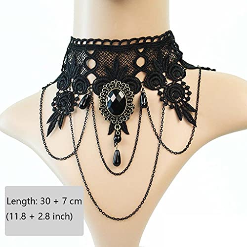 Daimay 4PCS Choker Lace Necklace with Bracelet Set Punk Party Gothic Vintage Handmade Victorian Steampunk Retro Gears Lace Vampire Bracelet Wristband for Halloween Easter – GS180+ GY120+E0013