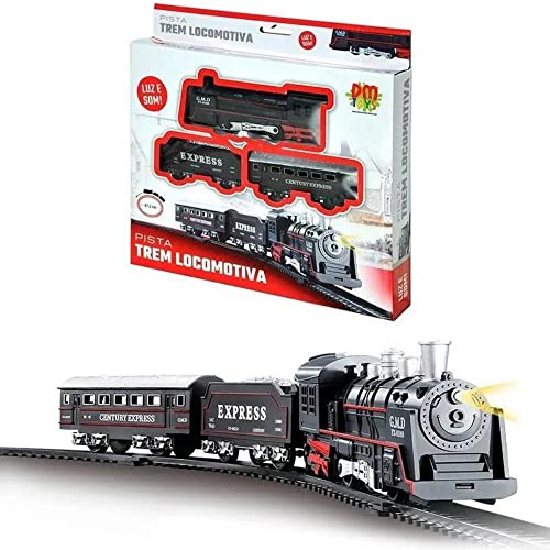 dm toys Pista Trem 2 Vagões Locomotiva Com Luz e Som, Multicor