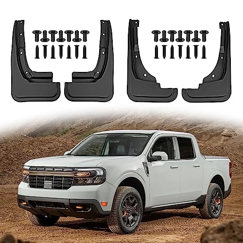 Image of 4pcs Black Front and Rear Splash Guards, no Drilling Required, Exterior Splash Guards. Compatible with 2022-2023 Ford Maverick mud Flaps.