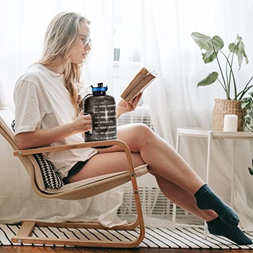 QuiFit Motivational Gallon Water Bottle - with Time Marker & Strainer & Handle Leak-Proof Infuser Water Bottle for Fitness Outdoor Sports Enthusiasts BPA Free(Midnight black, 1 gallon) - 5