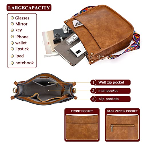 Image of HKCLUF Crossbody Bag Purse for Women 2PCS /Set Leather Hobo Handbag Wallet Set With 2Adjustable Guitar Strap Shoulder Bag | Purse