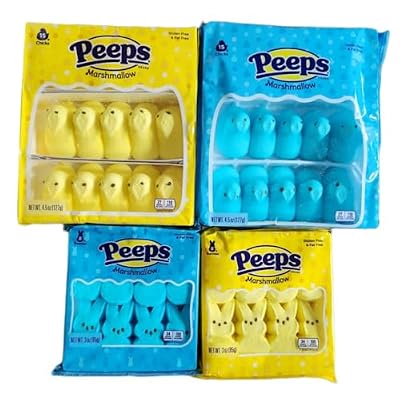 Marshmallow Peeps Chicks and Bunnies Variety Pack, 15 Count Chicks and 8 Count Bunnies (Yellow/Blue)