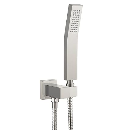 Heyalan Handheld Shower Brushed Nickel Curved High Pressure Luxury Hand SUS304 Stainless Steel Handheld Shower Wand Single Function Shower Set High Flow Rectangle Hand Shower Spray with Holder