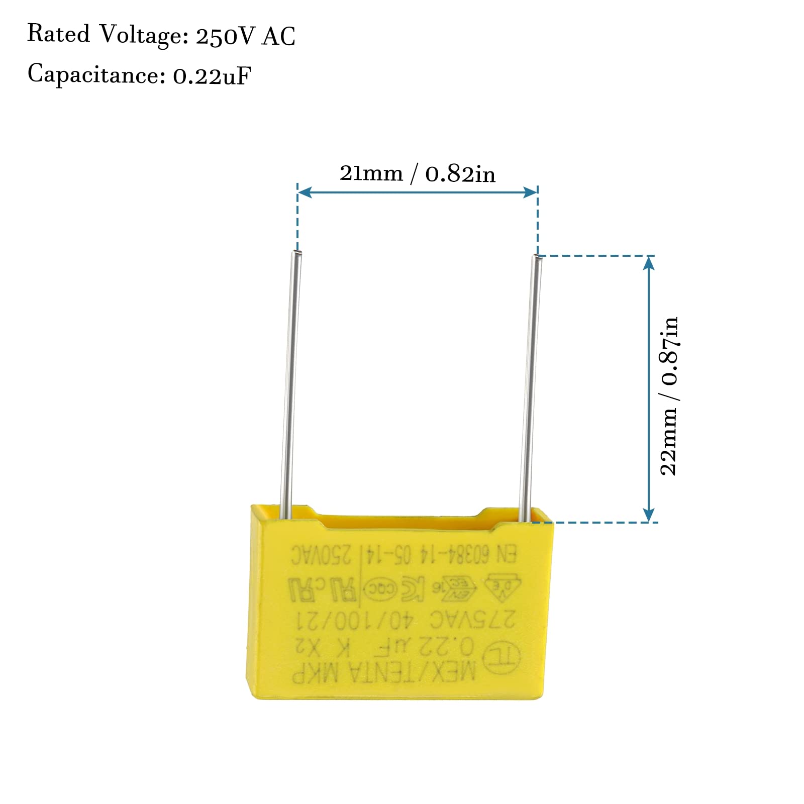 Veiligheidscondensatoren - 10 stuks 022uF 275V X2 voor het onderdrukken Veiligheidscondensatoren - 10 stuks 022uF 275V X2 voor het onderdrukken