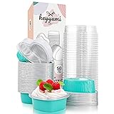 Mini Dessert Cups with Lids,Heyyumi 50pcs 3.4oz Aluminum Foil Mini Heart Shaped Cake Pans,Disposable...