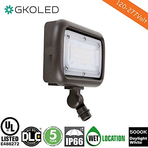GKOLED 30W LED Floodlight, Outdoor Security Fixture, Waterproof, 100W PSMH Replace, 3000 Lumens, 5000K Daylight White, 70CRI, 1/2" Adjustable Knuckle Mount, UL-Listed & DLC-Qualified, 5 Years Warranty