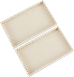 2Pcs Empty Velvet Jewelry Box Jewelry Organizer Trays Antique White Small Rectangle Accessory Showcase Plate Dish Display Flat Tray for Rings Earrings Necklace Bracelet Craft Storage Supplies