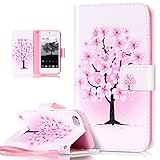 Funda para iPod 6G, iPod Touch 5 G, de piel, de ikasus® con pintura multicolor, tipo flip, slim fit, cierre magnético, de silicona suave, con función atril y tarjetero Weiße Rosa Kirschblüten