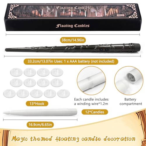 NLMWTI Bougies Flottantes, 12 Pièces Magiques à Suspendre avec Télécommande Baguette, Lumière Chaude Vacillante, Bougies à LED Flottantes pour Eglise, Fête, Deco halloween [Classe énergétique A] – vue 2