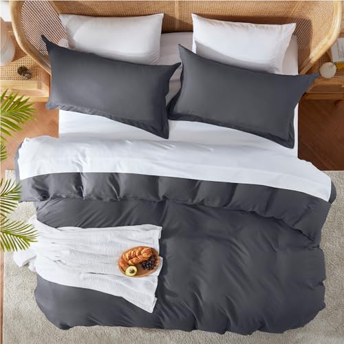 image for Nestl Dark Grey California King Duvet Cover Sets - Soft Double Brushed