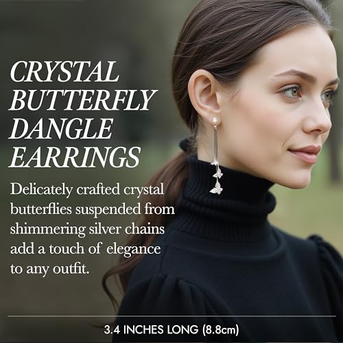 Kruckel Butterfly Dangle Earrings with Crystals (925 Sterling Silver) Includes Present Box – Hypoallergenic, Lightweight, Safe for Sensitive Skin2