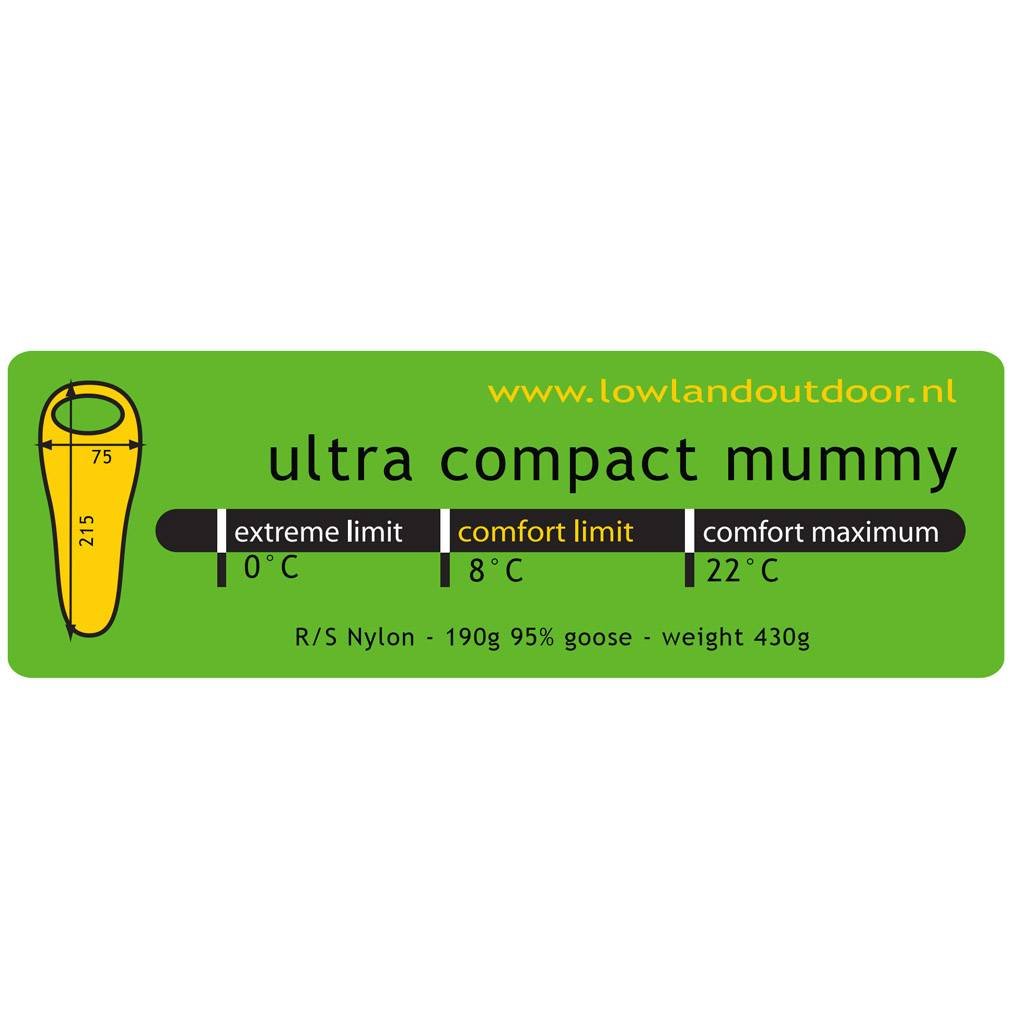 LOWLAND OUTDOOR Ultra kompaktowy śpiwór Mummy – left puchowy śpiwór mumiczny, czarny, 215 x 75 cm