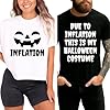 Due to Inflation This is My Halloween Costume Couple Shirts, Funny Matching Inflation Pumpkin Face T-Shirts for Him and Her, Cute Lazy Halloween Outfit