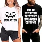 Due to Inflation This is My Halloween Costume Couple Shirts, Funny Matching Inflation Pumpkin Face T-Shirts for Him and Her, Cute Lazy Halloween Outfit