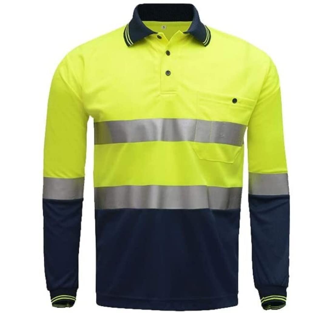 Alta Visibilidad Hi Vis Ropa de Trabajo, Traje reflectante nocturno, chaleco reflectante de seguridad de tela con efecto ojo de pájaro, camiseta de manga larga de color amarillo fluorescente, mono de